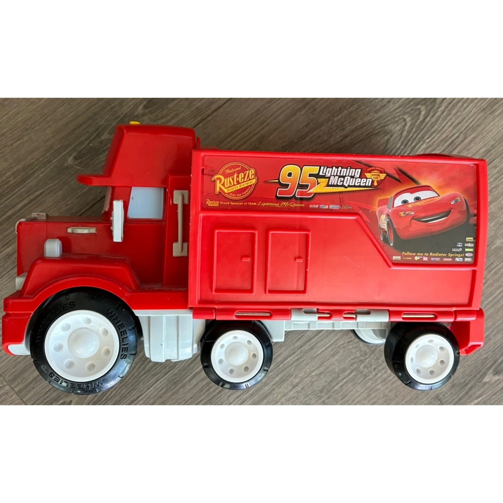 Y2k VTG Disney Pixar Cars Fisher Price Wheelies Semi Mack Truck Hauler Mattel